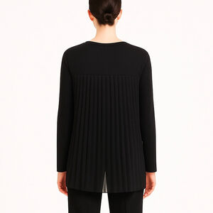 Club Monaco Black Long Sleeve Top Pleated Back Semi Sheer Office Minimalist XS